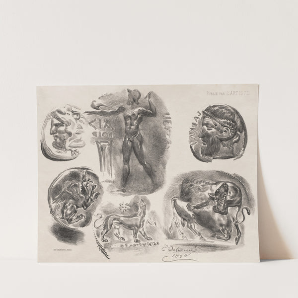 Sheet of Six Antique Coins (1825) by Eugène Delacroix