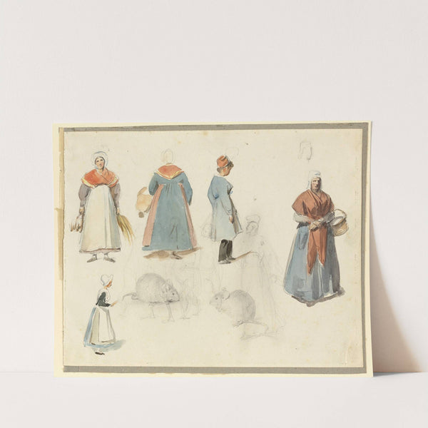 Sheet of Sketches; Men, Women and Mice by Denis Auguste Marie Raffet
