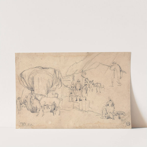 Sheet of Sketches; Wagon, Horse, Milkmaid and Other Figure Studies by James Ward