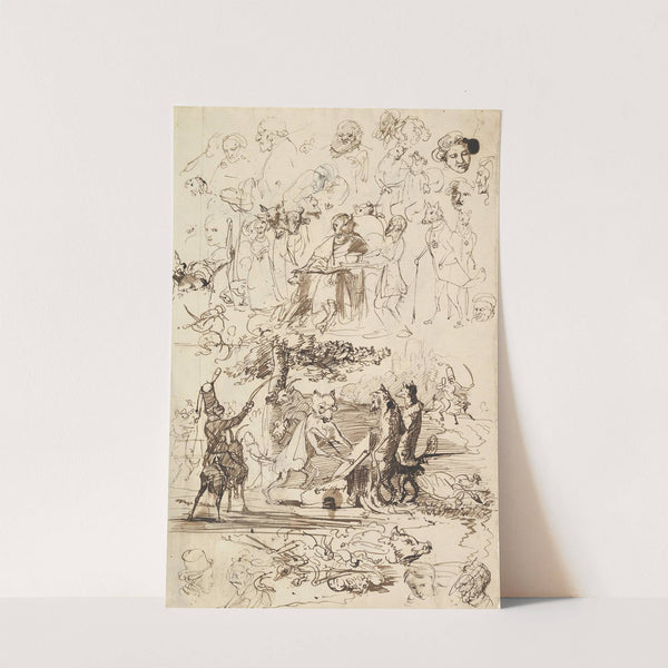 Sheet of Studies, Including for Reineke Fuchs by Wilhelm von Kaulbach