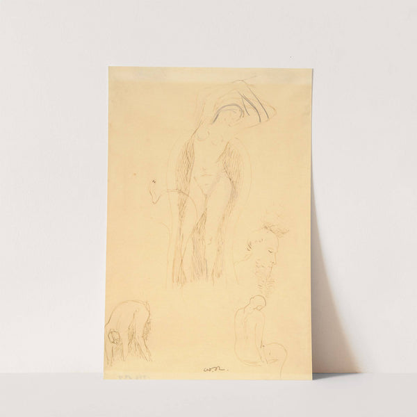 Sheet of studies (Nu et Profil Barbu or Feuille d’Etudes avec Nu Feminin) by Odilon Redon