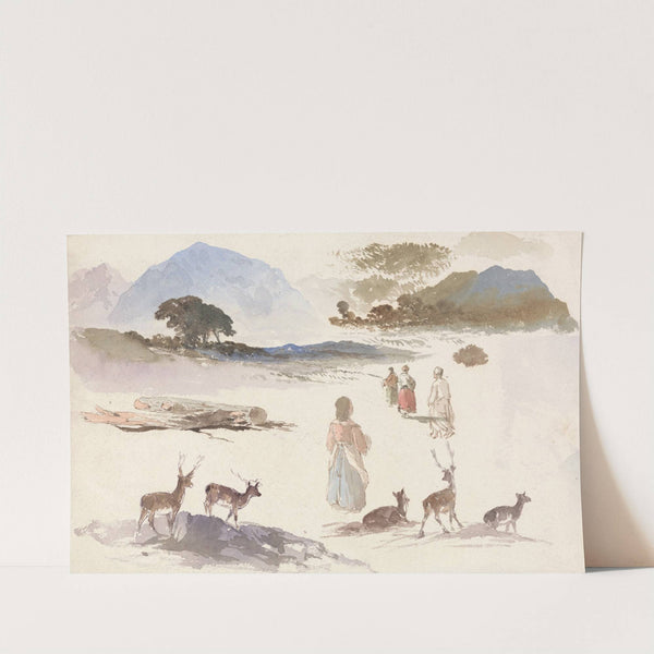 Sheet of Studies of Deer, Figures and Landscape by Aaron Edwin Penley