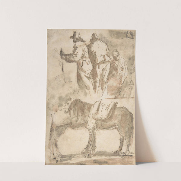 Sheet of Studies; Three Figures Above, Studies of Horses Below by Domenico Gargiulo