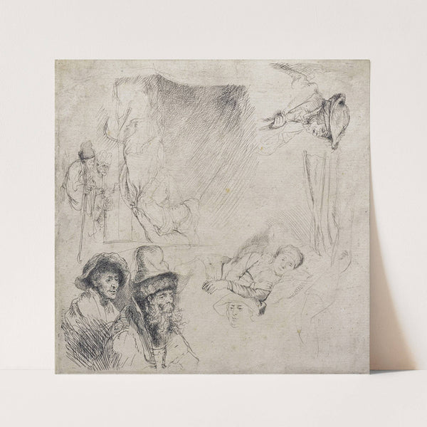 Sheet of Studies (with a woman lying ill in bed) by Rembrandt van Rijn