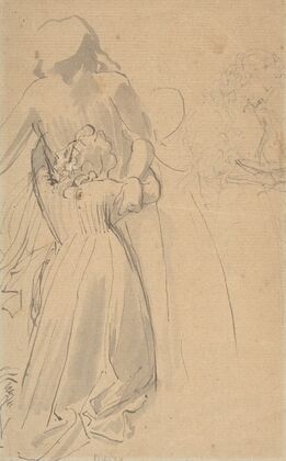 Sheet of Studies with Female Figure Kneeling and Embracing Standing Figure