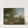 Shepherd resting on a country lane near a castle (circa 1830-35) by Andreas Schelfhout