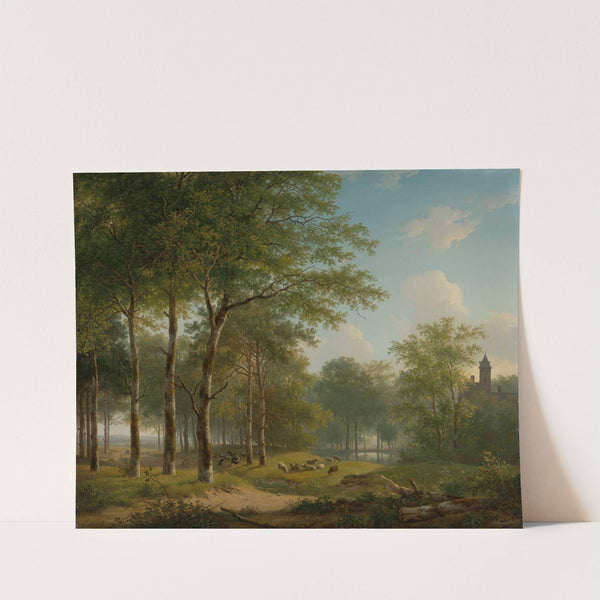 Shepherd resting on a country lane near a castle (circa 1830-35) by Andreas Schelfhout