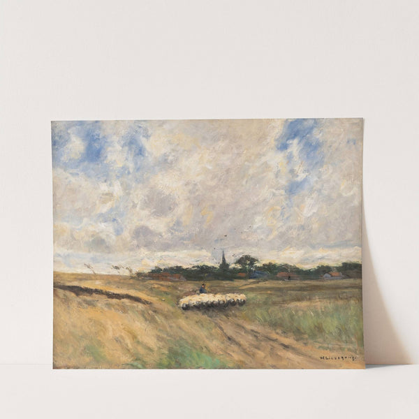 Shepherd with flock in stormy landscape by Helmuth Liesegang