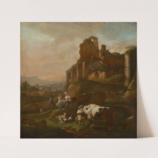 Shepherdess and Flock in front of Antique Ruins (1667) by Johann Heinrich Roos