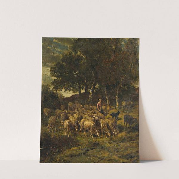 Shepherdess And Her Flock by Charles Emile Jacque