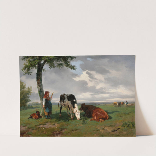 Shepherdess and Two Cows in a Meadow by Rosa Bonheur