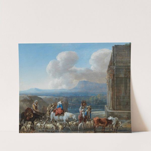 Shepherds and travellers by a triumphal arch in the Roman Campagna by Jan van den Hecke