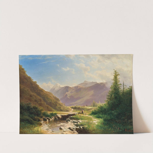 Shepherds Resting in a Vast Mountain Landscape, by Leopold Heinrich Vöscher