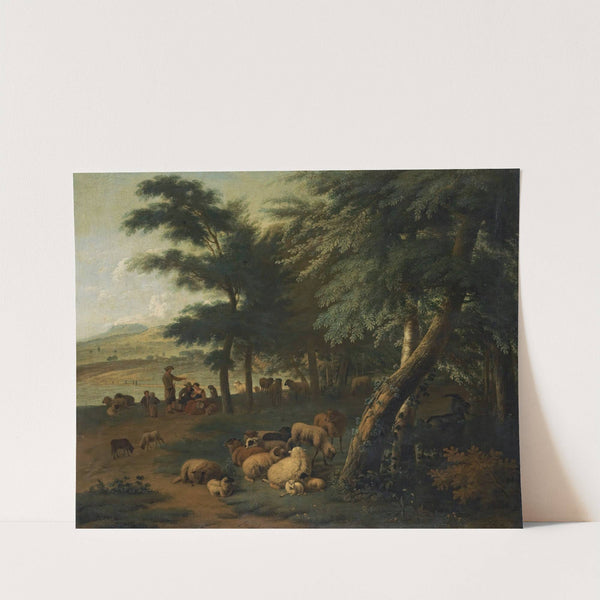 Shepherds Resting With Their Flock At The Edge Of A Wood by Jan van der Meer the Younger
