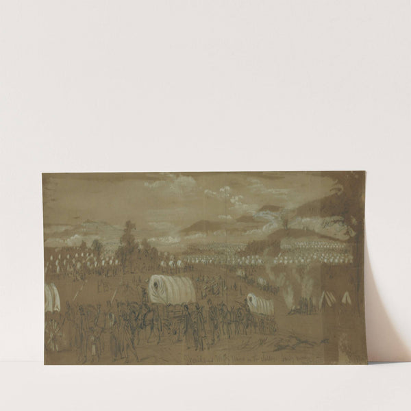 Sheridans Wagon Trains in the Valley. Early morning mist and smoke (1864) by Alfred Rudolph Waud