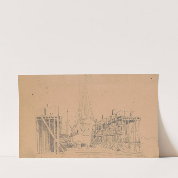 Ship in dry dock, probably Navy Yard (1840-1860) by James Fuller Queen