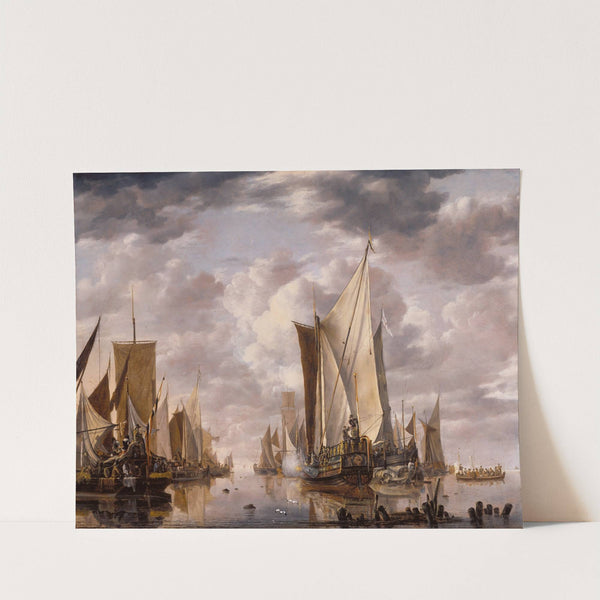 Shipping in a Calm at Flushing with a States General Yacht Firing a Salute by Jan van de Cappelle