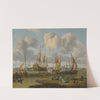Shipping off Amsterdam with figures on a quay by Abraham Storck