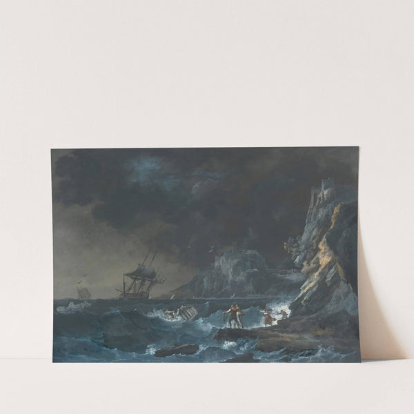 Ships On A Stormy Sea, With Figures On The Shore by Alexandre-Jean Noël