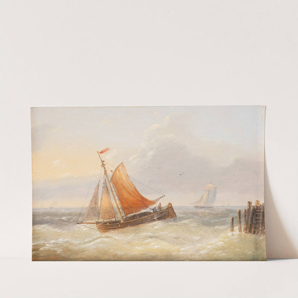Ships on moving sea by Charles Louis Verboeckhoven