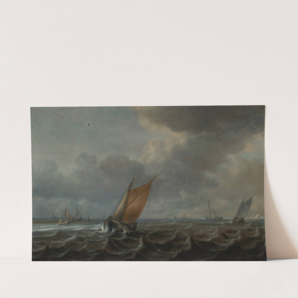 Ships on the Haarlemmermeer with additional vessels in the distance by Justus de Verwer