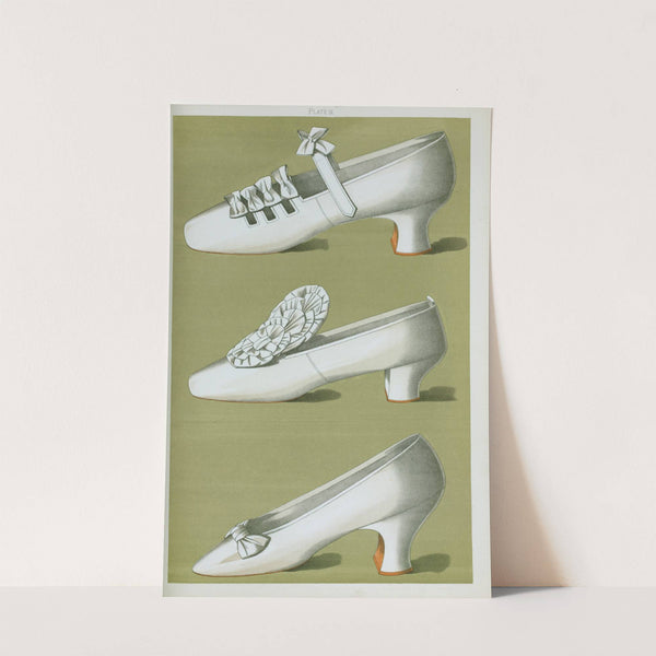 Shoe with straps and bows; tiny shoe with large bow; shoe possessing one of the highest Louis heels worn off the stage by T. Watson Greig