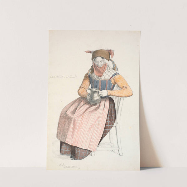 Siddende kone med en kande by Christen Dalsgaard