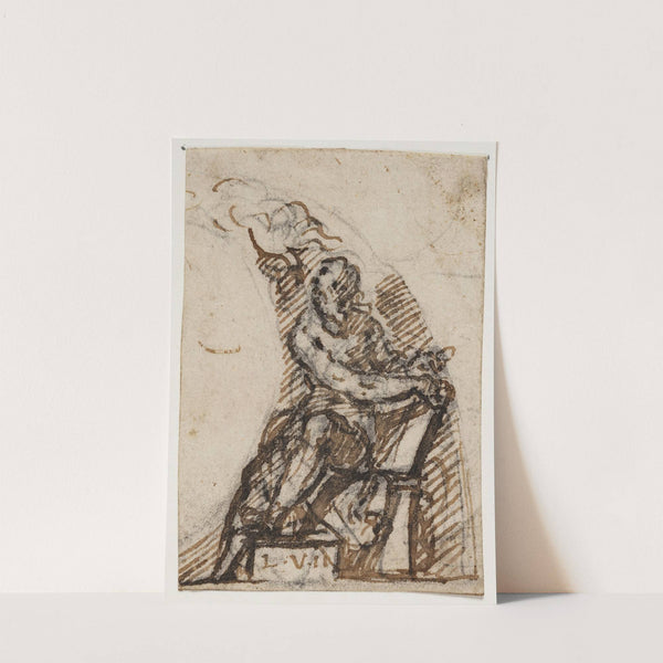 Siddende mand med skrifttavle Arkitekturdetalje by Giulio Campi