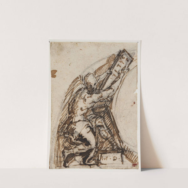 Siddende mand med skrifttavle Arkitekturdetalje by Giulio Campi