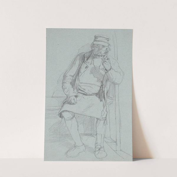 Siddende svensk bonde med skødeskind by Wilhelm Marstrand