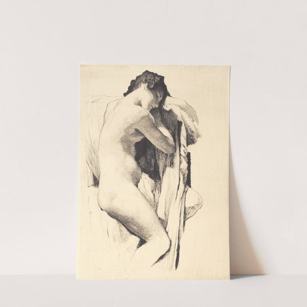 Siddende ung nøgen kvinde med hovedet hvilende over den ene arm by Frans Schwartz