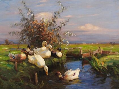 Sieben Enten am Graben