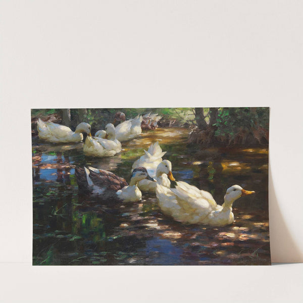 Sieben Enten im schattigen Waldteich (1910) by Alexander Koester