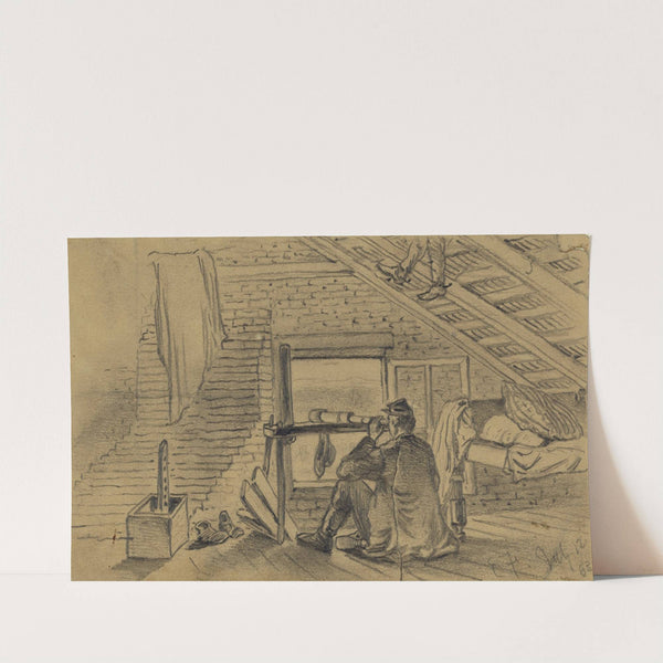 Signal officers, in attic of farm house, watching the army of General Lee near Williamsport, Maryland by Edwin Forbes