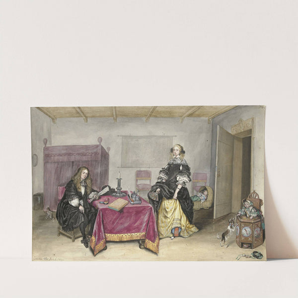Sijbrant Schellinger en Jenneken ter Borch met twee kinderen in een interieur by Gesina ter Borch