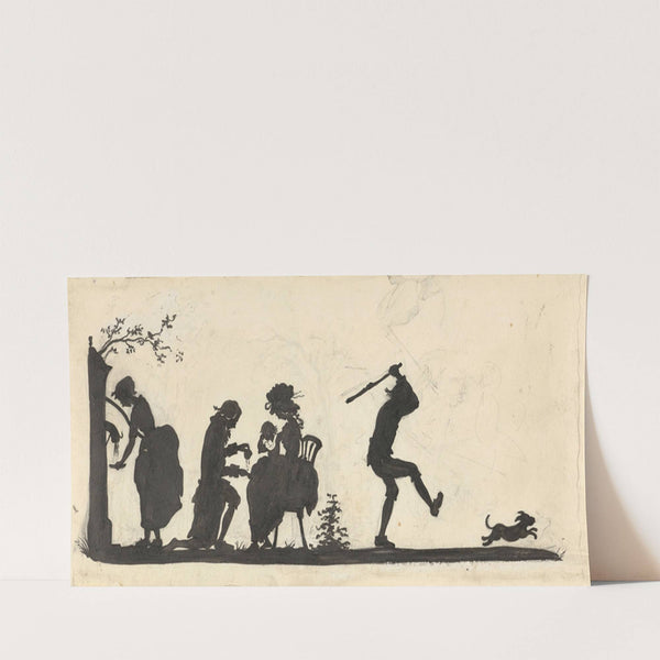 Silhouet van de familie die de hond het huis uitjaagt (1884 - 1917) by Nelly Bodenheim