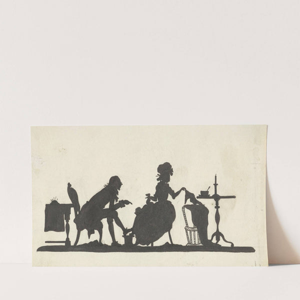 Silhouet van een echtpaar met kind in wieg (1884 - 1917) by Nelly Bodenheim