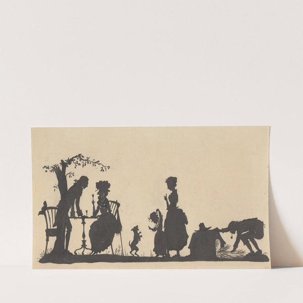 Silhouet van een familie in de tuin, met de meid en tuinman (1884 - 1917) by Nelly Bodenheim