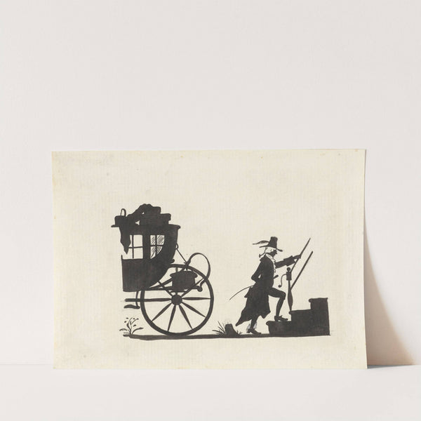 Silhouet van een man die uit een koets een huis binnengaat by Nelly Bodenheim