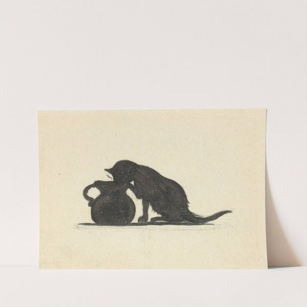 Silhouet van kat die uit een kan drinkt by Nelly Bodenheim
