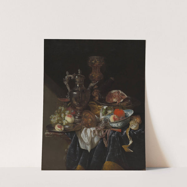 Silver Wine Jug, Ham, and Fruit by Abraham van Beyeren