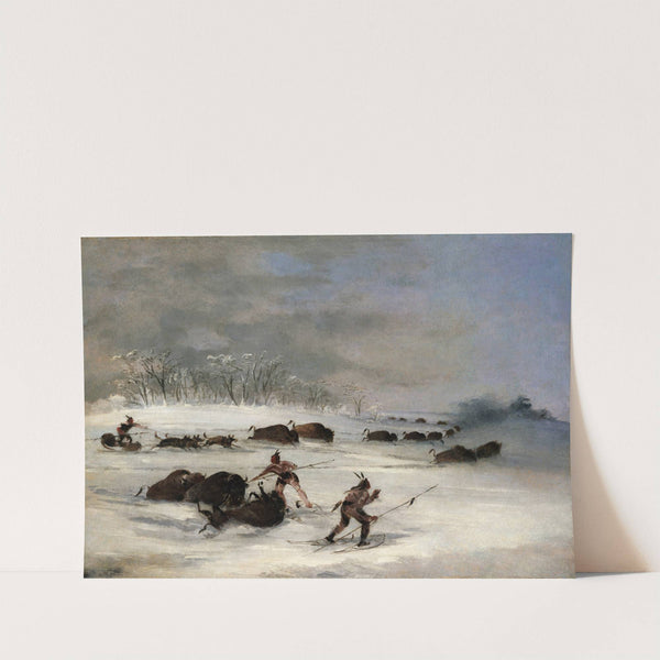 Sioux Indians On Snowshoes Lancing Buffalo by George Catlin