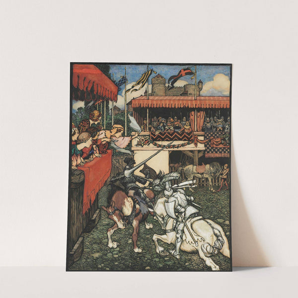 Sir Tristram defeats Sir Palamedes in Ireland (1902) by Arthur Rackham