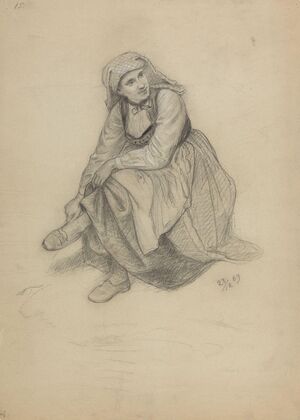 Sittende kvinne som tar av seg skoen (1869)