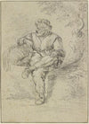 Sitting fisherman with basket
