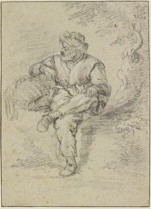 Sitting fisherman with basket