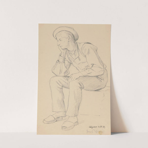 Sitting Italian Boy from the Vicinity of Cargnaco, in a Hat and Clogs (1897) by Hans Thoma