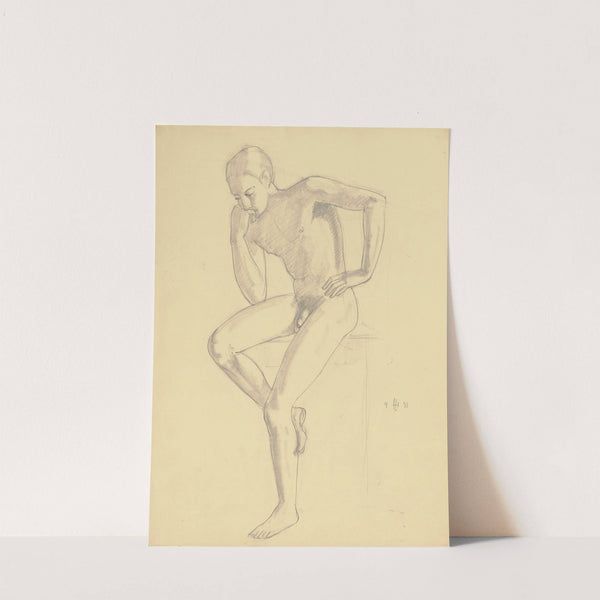 Sitting male nude by Hermann Lismann