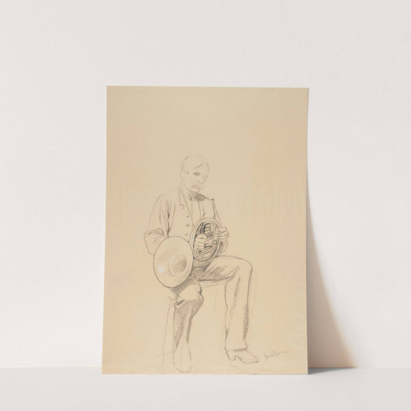 Sitting Man Holding a Trumpet (1887) by Hans Thoma