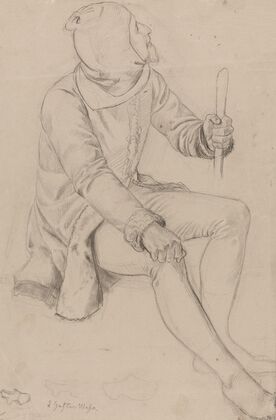 Sitting man with hood and staff (Between 1839 and 1841)